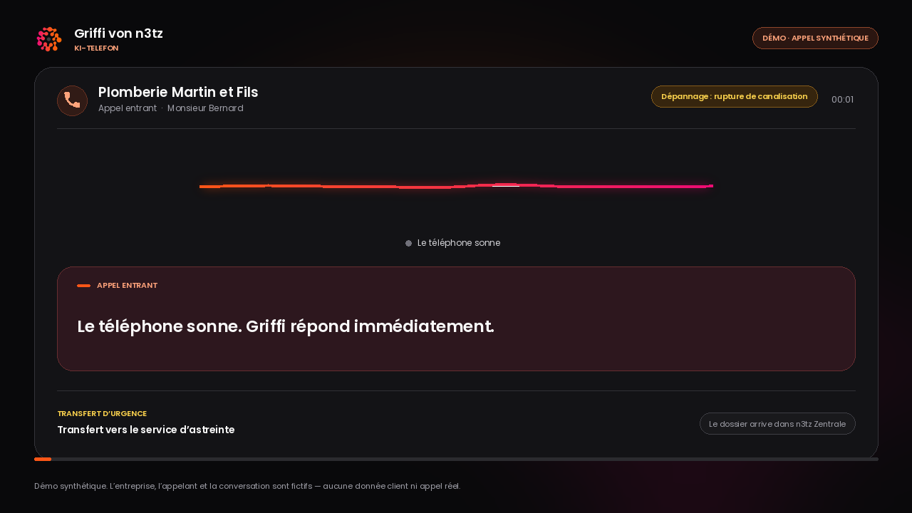 Aperçu de la démo Griffi générée par IA pour une canalisation qui éclate après la fermeture